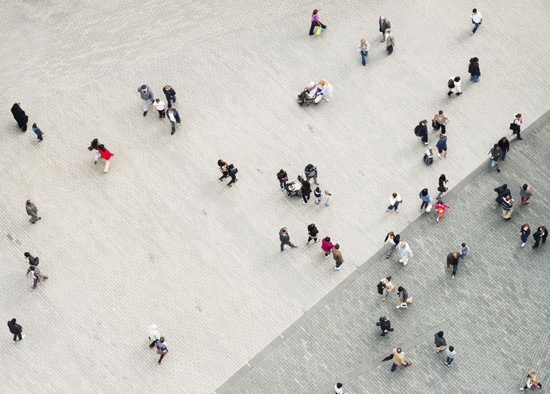 A crowd of people seen from above.